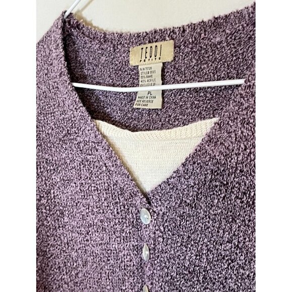 Vintage Floral Knit Sweater LP Purple Embroidery Boho Retro Classic Chic Western - Picture 6 of 11